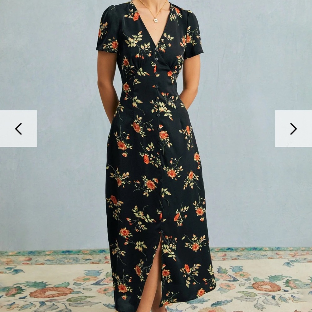 RIHOAS Black Floral Midi Dress
